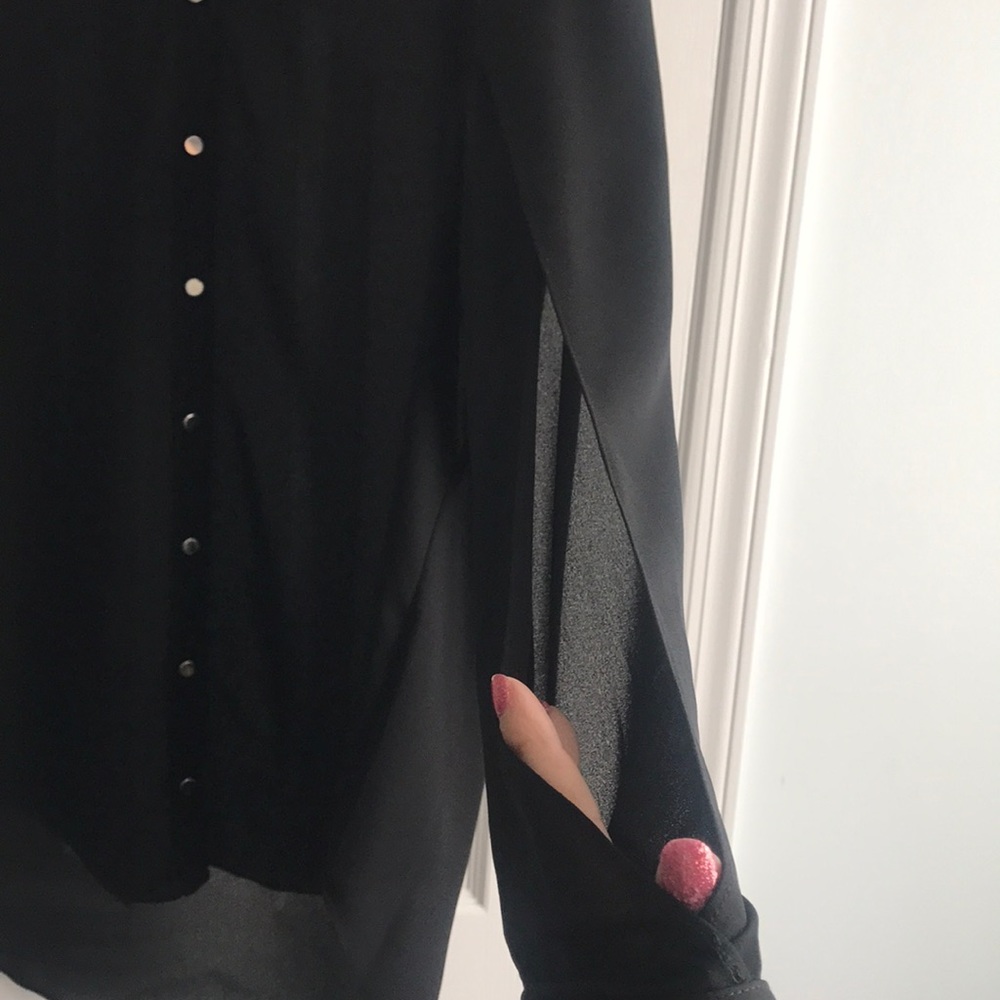 Black semi sheer blouse with slit sleeves - Picture 3 of 5